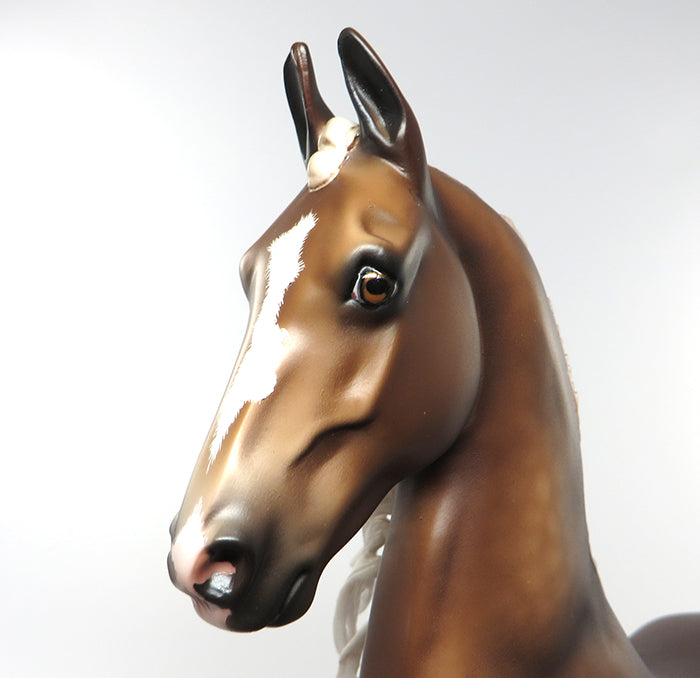 GATOR-OOAK DAPPLED CHESTNUT SADDLE BRED MODEL HORSE CUSTOMIZED BY JT PAINTED BY SHERYL LEISURE 6/30