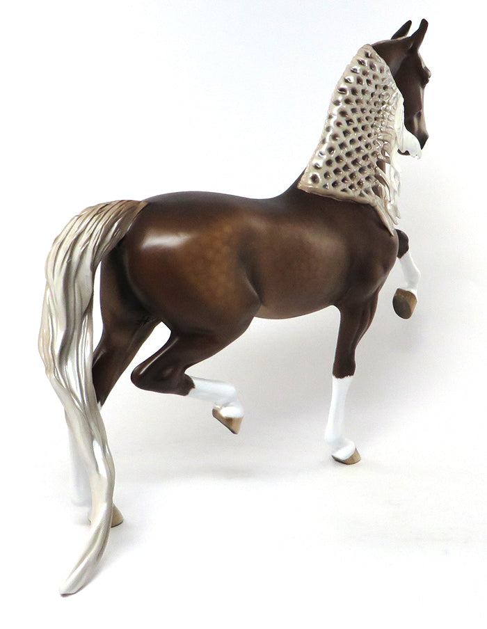 GATOR-OOAK DAPPLED CHESTNUT SADDLE BRED MODEL HORSE CUSTOMIZED BY JT PAINTED BY SHERYL LEISURE 6/30