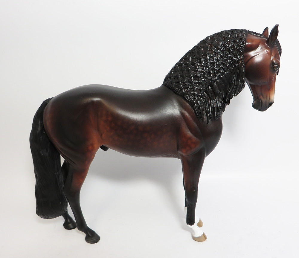 DUNCAN-OOAK DAPPLE BAY ANDALUSIAN MODEL HORSE BY SHERYL LEISURE