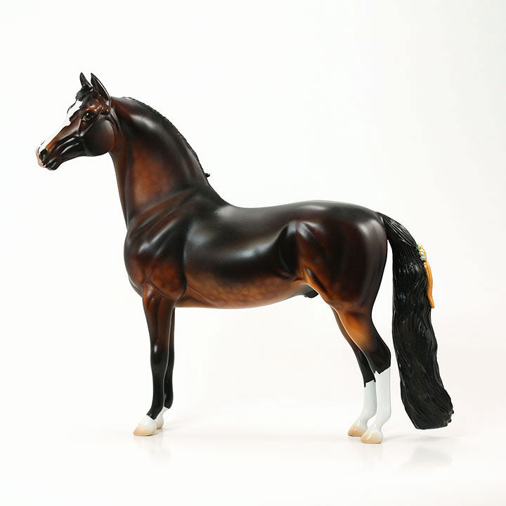 MISS MAGGIE&#39;S MAIDEN - OOAK Dappled Seal Bay Morgan Model Horse with Orange Ribbons &amp; Flowers - 6/15
