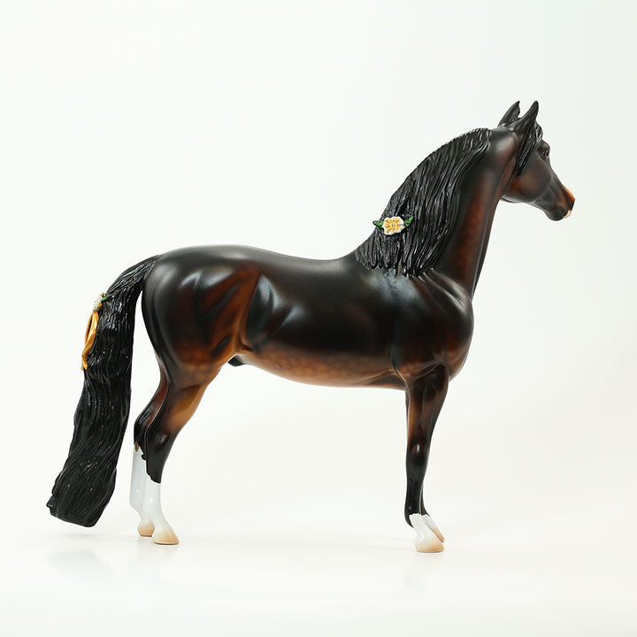 MISS MAGGIE'S MAIDEN - OOAK Dappled Seal Bay Morgan Model Horse with Orange Ribbons & Flowers - 6/15