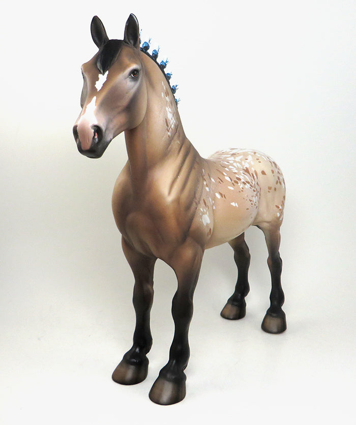 SALTY CARMEL CRUNCH aka &quot;SALTY&quot; - OOAK BUCKSKIN APPALOOSA DRAFTER MODEL HORSE - 1/13