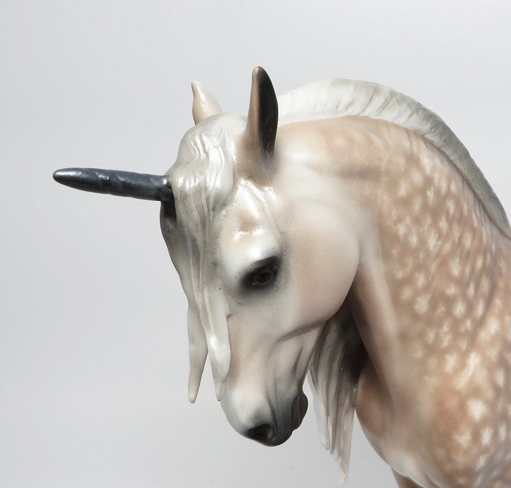 WHEELO-OOAK CUSTOM DAPPLE BAY GOING GREY ANDALUSIAN UNICORN BY SHERYL LEISURE WHS 2017