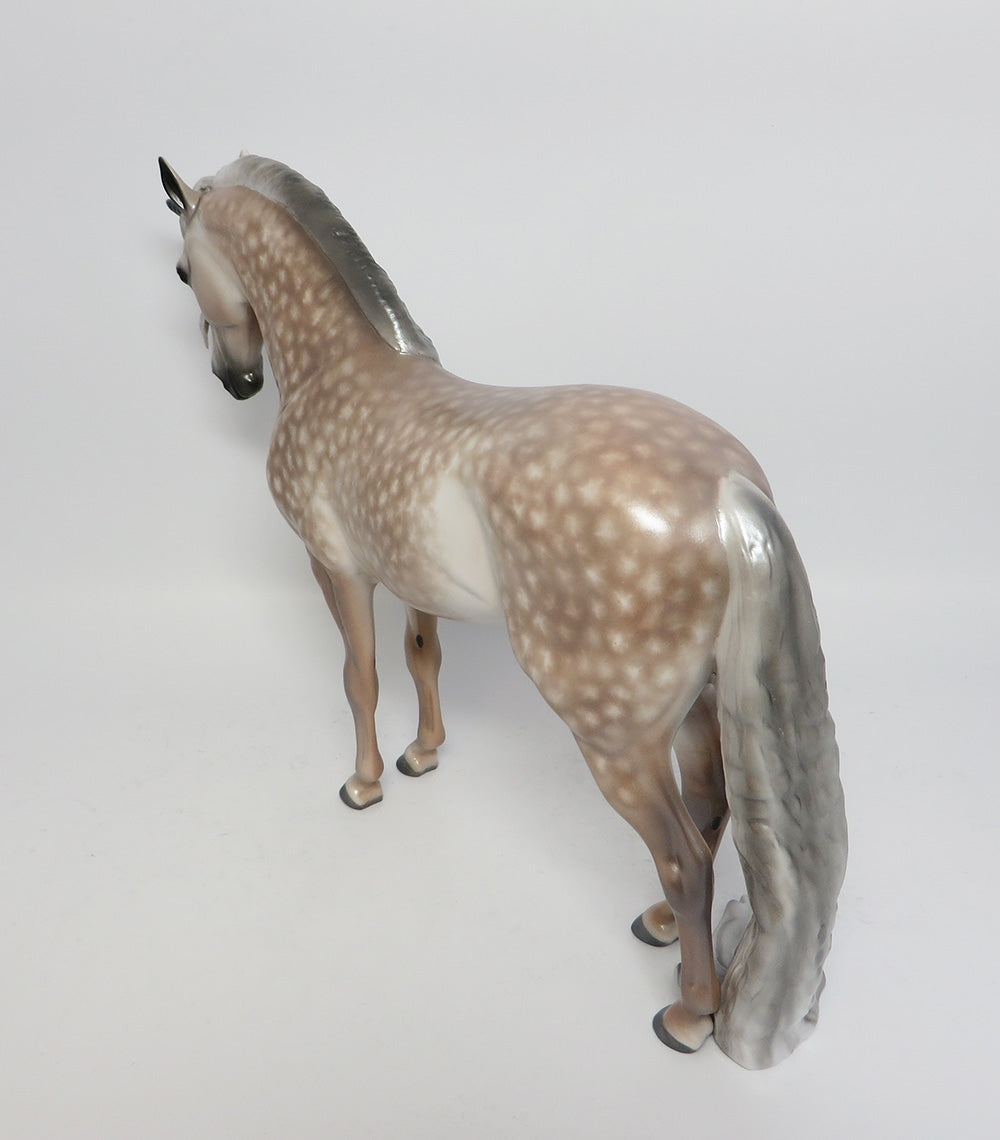 WHEELO-OOAK CUSTOM DAPPLE BAY GOING GREY ANDALUSIAN UNICORN BY SHERYL LEISURE WHS 2017