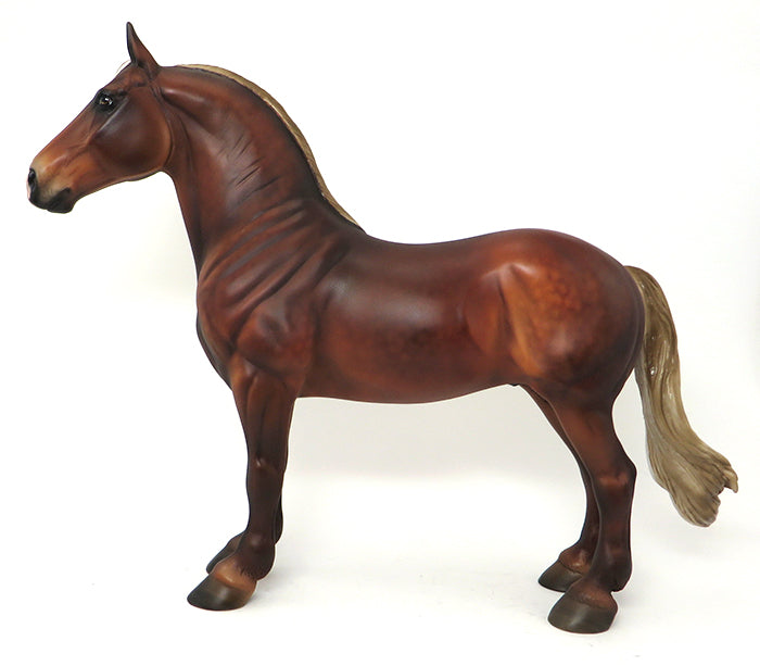 GUS - OOAK DAPPLE CHESTNUT STANDING DRAFTER MODEL HORSE - 10/2