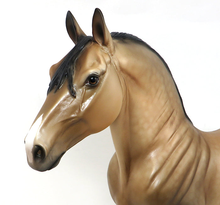 SHY GUY - OOAK DAPPLE BUCKSKIN STANDING DRAFTER MODEL HORSE - 10/2