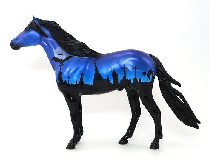 GRAVE DIGGER 9 - OOAK SPANISH MUSTANG BLUE HALLOWEEN DECORATOR MODEL HORSE - 10/7