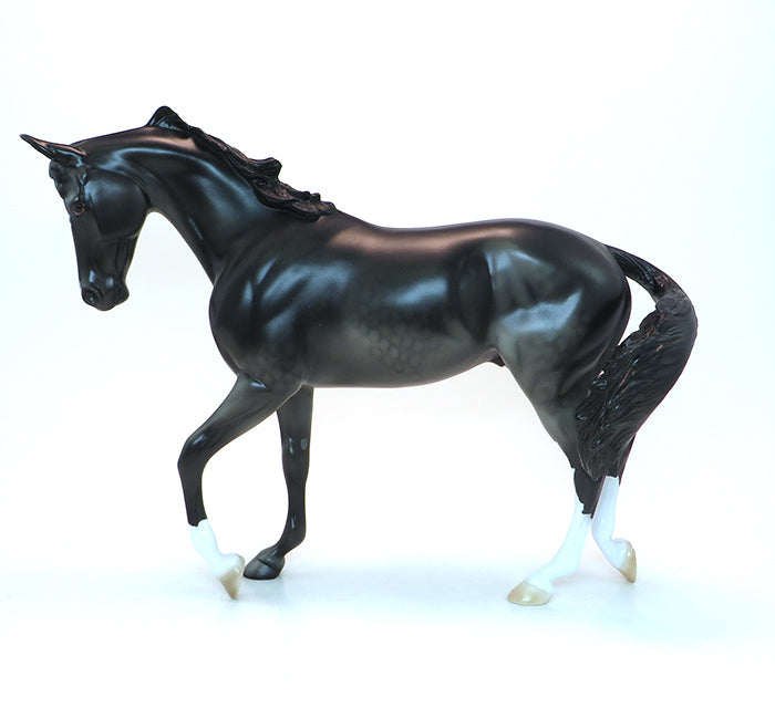ONE HOT INTIMIDATOR - OOAK DAPPLE BLACK PAINT THOROUGHBRED MODEL HORSE - 1/25