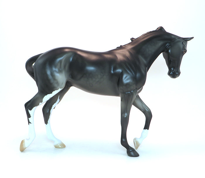 ONE HOT INTIMIDATOR - OOAK DAPPLE BLACK PAINT THOROUGHBRED MODEL HORSE - 1/25