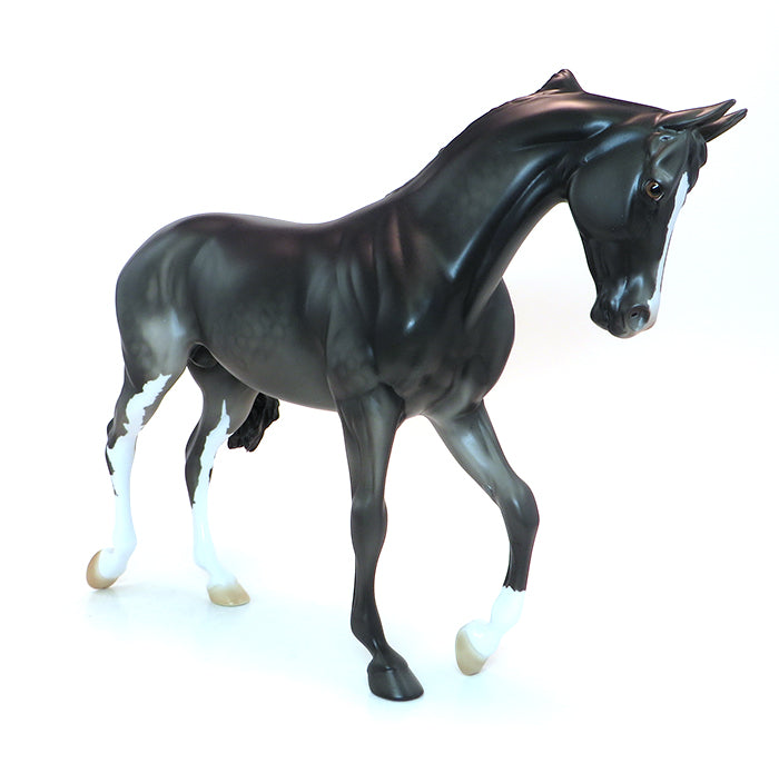 ONE HOT INTIMIDATOR - OOAK DAPPLE BLACK PAINT THOROUGHBRED MODEL HORSE - 1/25