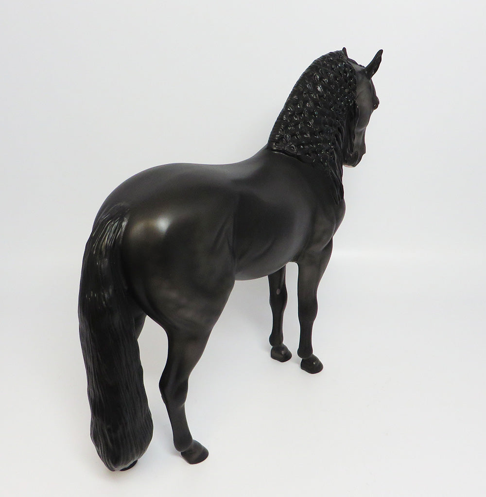 BLACK DRAGON-OOAK DAPPLE BLACK ANDALUSIAN MODEL HORSE 5/26/17