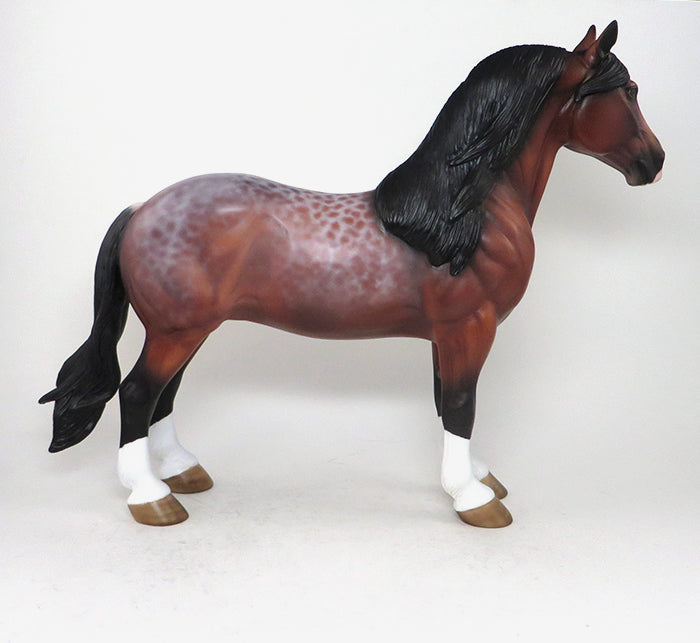 CALL OF THE NORTH - OOAK BAY ROAN REVERSE DAPPLE STANDING DRAFTER MODEL HORSE by SHERYL LEISURE - 12/5