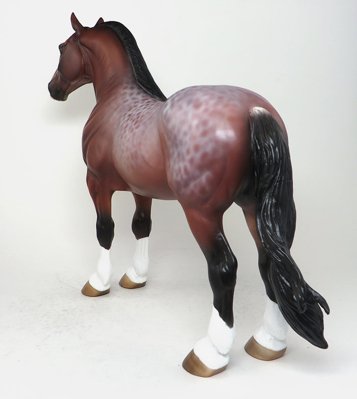 CALL OF THE NORTH - OOAK BAY ROAN REVERSE DAPPLE STANDING DRAFTER MODEL HORSE by SHERYL LEISURE - 12/5