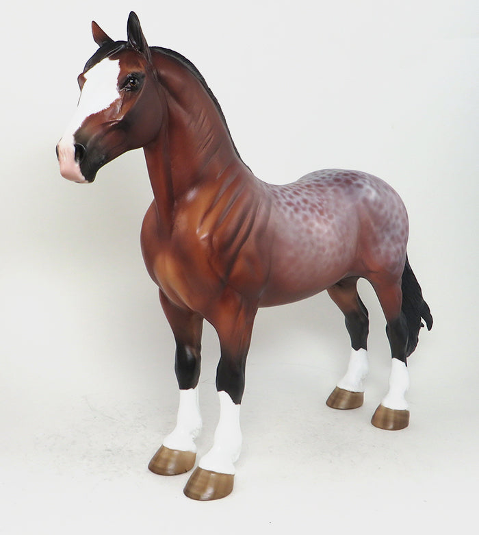 CALL OF THE NORTH - OOAK BAY ROAN REVERSE DAPPLE STANDING DRAFTER MODEL HORSE by SHERYL LEISURE - 12/5