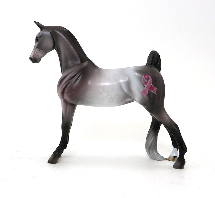 FIGHT - DAPPLE ROSE GREY SADDLEBRED PEBBLES MODEL HORSE - BREAST CANCER AWARENESS LE-3
