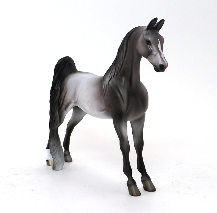 FIGHT - DAPPLE ROSE GREY SADDLEBRED PEBBLES MODEL HORSE - BREAST CANCER AWARENESS LE-3