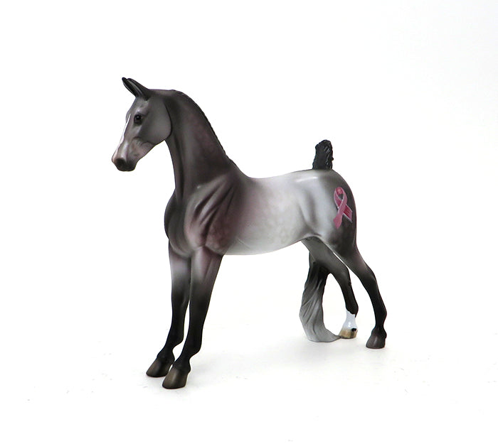 FIGHT - DAPPLE ROSE GREY SADDLEBRED PEBBLES MODEL HORSE - BREAST CANCER AWARENESS LE-3