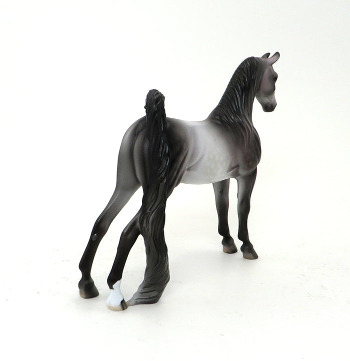 FIGHT - DAPPLE ROSE GREY SADDLEBRED PEBBLES MODEL HORSE - BREAST CANCER AWARENESS LE-3