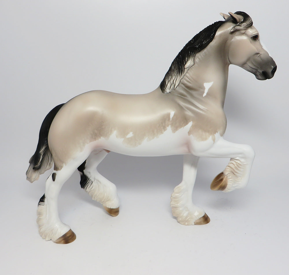SCOTCHIE-OOAK DAPPLE GREY PINTO TROTTING DRAFTER MODEL HORSE 6/9/17