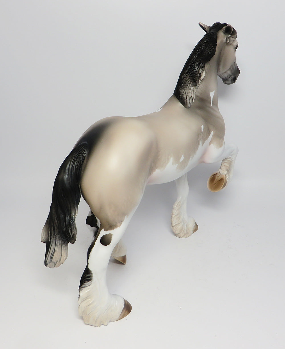 SCOTCHIE-OOAK DAPPLE GREY PINTO TROTTING DRAFTER MODEL HORSE 6/9/17