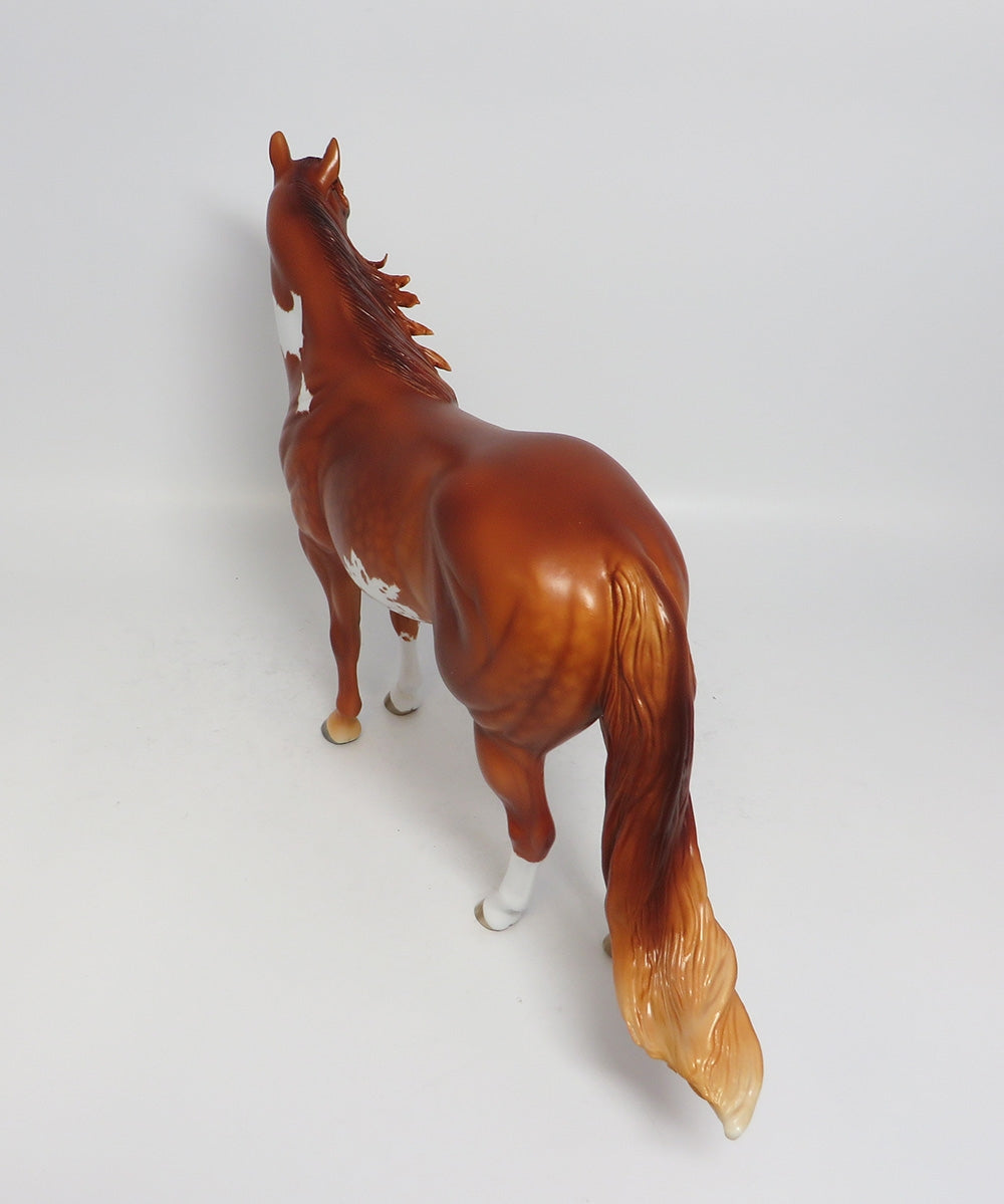 TRUE OPTIMIST-OOAK STAR DAPPLE CHESTNUT OVERO ISH MODEL HORSE BY SHERYL LEISURE 1/5/18