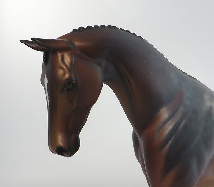 BUTTONS-OOAK REVERSE DAPPLE BAY BRAIDED MANE AND TAIL PONY MODEL HORSE 8/5