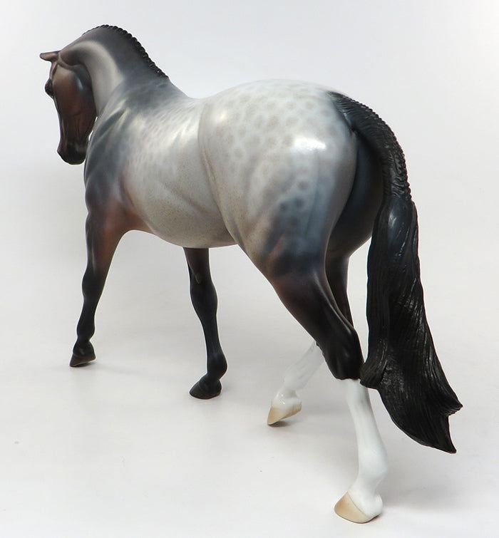 BUTTONS-OOAK REVERSE DAPPLE BAY BRAIDED MANE AND TAIL PONY MODEL HORSE 8/5