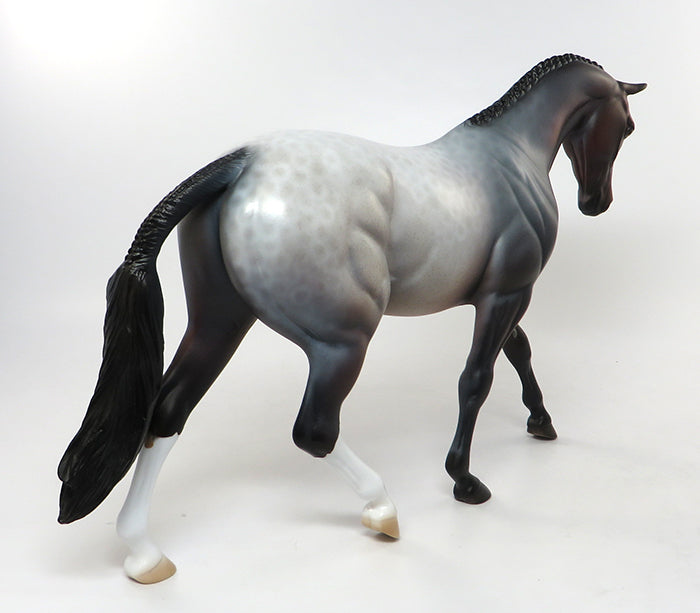 BUTTONS-OOAK REVERSE DAPPLE BAY BRAIDED MANE AND TAIL PONY MODEL HORSE 8/5