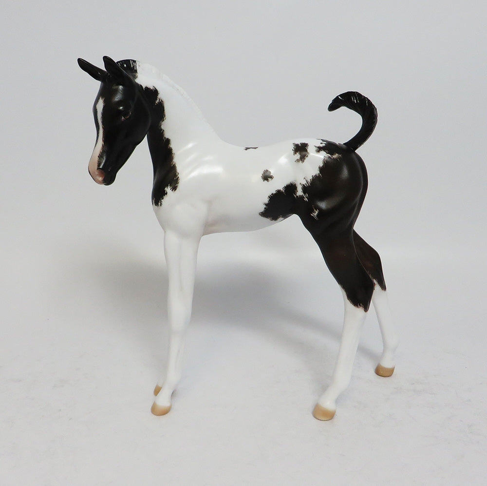 PASS IT TO ME - OOAK DARK BAY PINTO FOAL MODEL HORSE BY JULIE SUPER BOWL SALE 2018