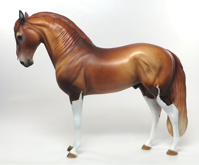 JUAN-OOAK CHESTNUT PAINT LONG BRAIDED MANE AND TAIL ANDALUSIAN MODEL HORSE 8-18