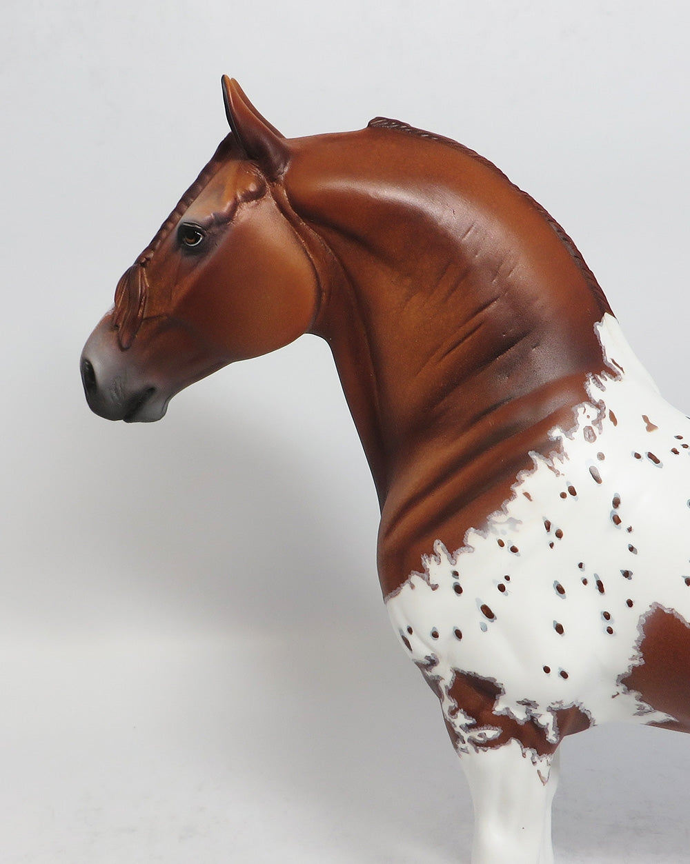 RALLY CRY-OOAK CHESTNUT PINTOLOOSA WITH BRAIDED MANE AND FORELOCK STANDING DRAFTER MODEL HORSE SUPER BOWL SALE 2018