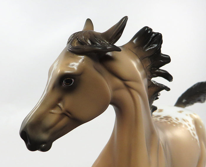 FANCY MAN-OOAK BUCKSKIN APPALOOSA YEARLING MODEL HORSE-CUSTOMIZED BY JT PAINTED BY SHERYL LEISURE-8/19