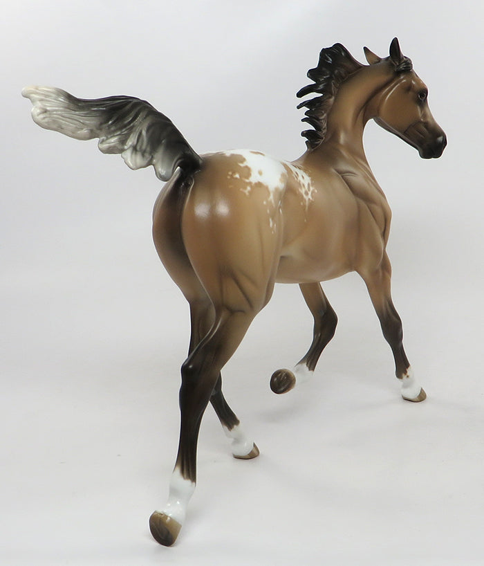 FANCY MAN-OOAK BUCKSKIN APPALOOSA YEARLING MODEL HORSE-CUSTOMIZED BY JT PAINTED BY SHERYL LEISURE-8/19
