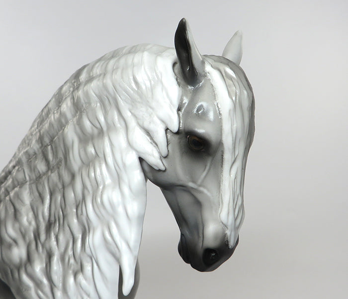 PARRANDO-OOAK FLEABIT DAPPLE GREY LONG MANE AND TAIL ANDALUSIAN MODEL HORSE 8/26