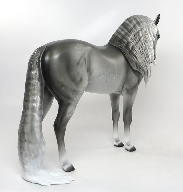 PARRANDO-OOAK FLEABIT DAPPLE GREY LONG MANE AND TAIL ANDALUSIAN MODEL HORSE 8/26