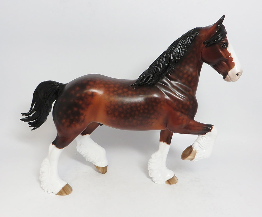 THE SENTINEL-OOAK DAPPLE BAY TROTTING DRAFTER MODEL HORSE BY SHERYL LEISURE