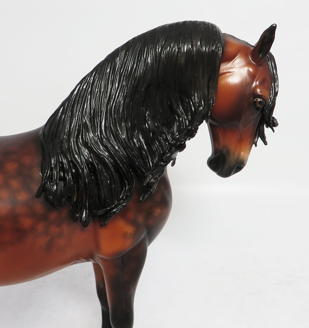 MORE BRANDY-OOAK DAPPLE BAY ANDALUSIAN MODEL HORSE BY SHERYL LEISURE