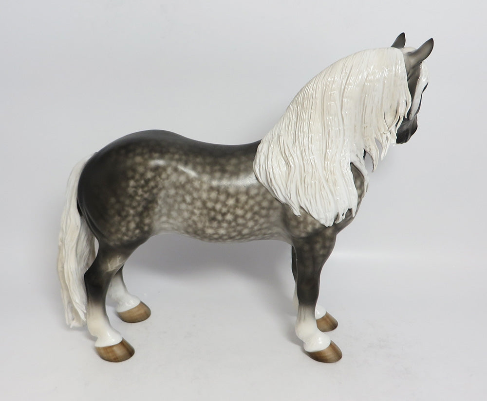 HEZEKIAH-OOAK STAR DAPPLE GREY STANDING DRAFTER MODEL HORSE BY SHERYL LEISURE