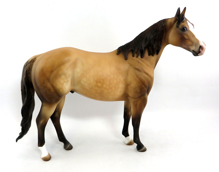 KISS THE GIRLS-OOAK DAPPLE BUCKSKIN ISH MODEL HORSE BY JULIE KEIM 1/27
