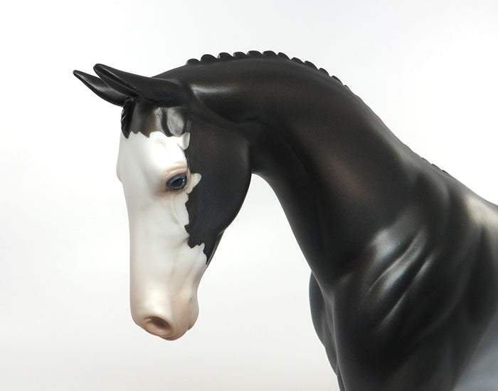 SIR WORTHINGTON-OOAK BLACK RABICANO BRAIDED MANE AND TAIL PONY MODEL HORSE 9/2