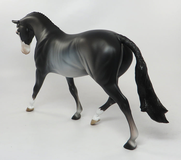SIR WORTHINGTON-OOAK BLACK RABICANO BRAIDED MANE AND TAIL PONY MODEL HORSE 9/2