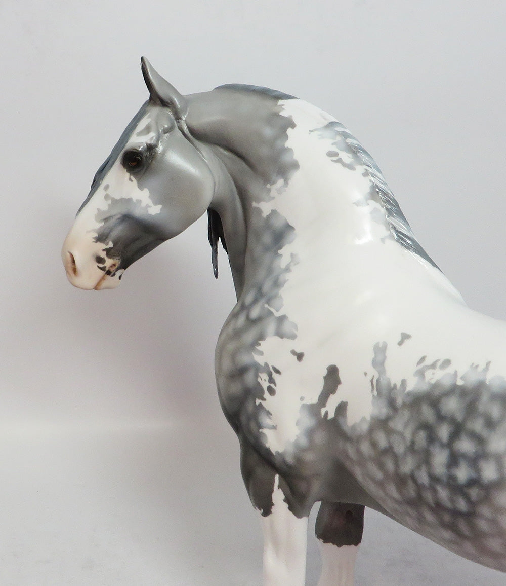 BRUNO - OOAK DAPPLE GREY PINTO STANDING DRAFT MODEL HORSE MW 2018