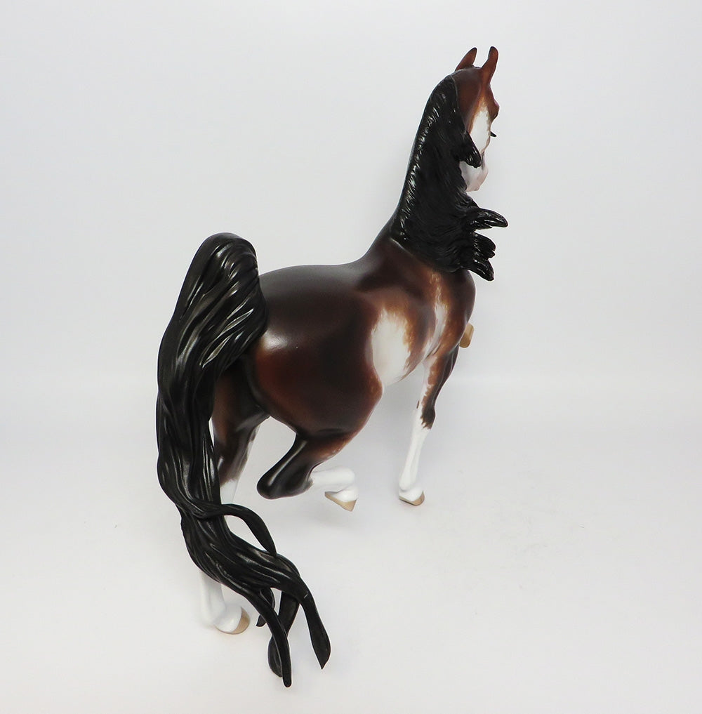 ROOSEVELT-OOAK BAY SABINO SADDLEBRED MODEL HORSE PAINTED BY SHERYL LEISURE CUSTOMIZED BY JACKIE TURNER EQ 2017
