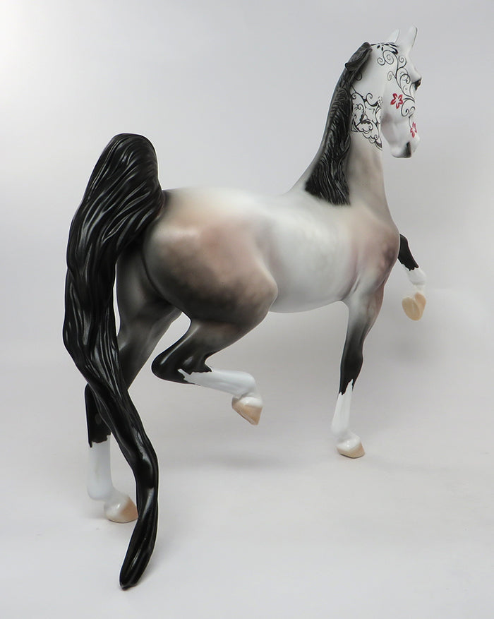 ROSITA-OOAK ROSE DAPPLE GREY SADDLEBRED SUGAR SKULL MODEL HORSE BY DAWN QUICK 9/9
