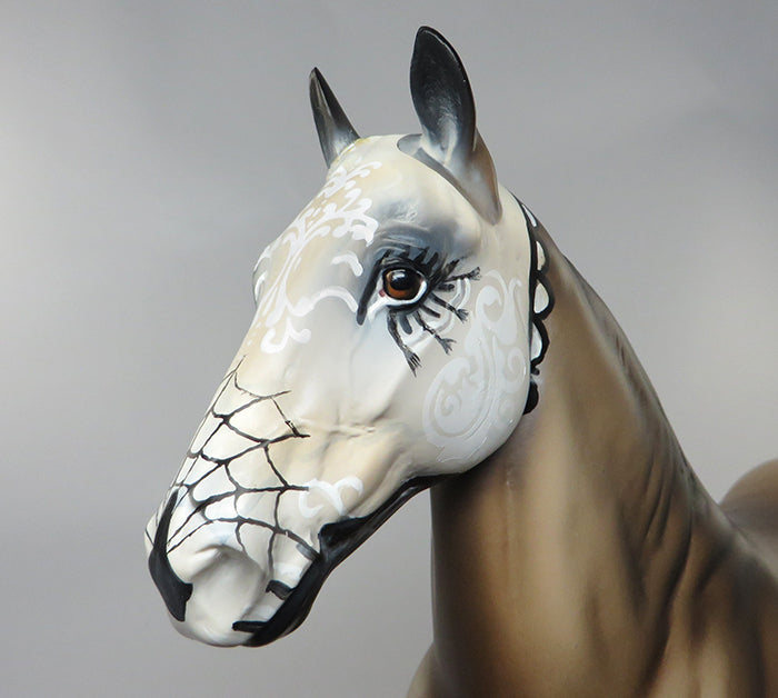 CHICA ARANA-OOAK BUCKSKIN TROTTING DRAFTER SUGAR SKULL MODEL HORSE 9/9