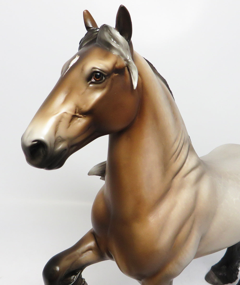 MORNINGSIDE-OOAK BAY GOING GREY TROTTING DRAFTER MODEL HORSE BY SHERYL LEISURE12-12-17