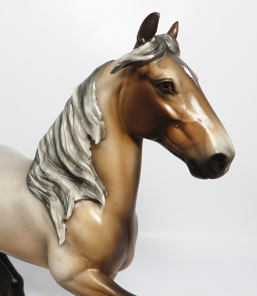 MORNINGSIDE-OOAK BAY GOING GREY TROTTING DRAFTER MODEL HORSE BY SHERYL LEISURE12-12-17