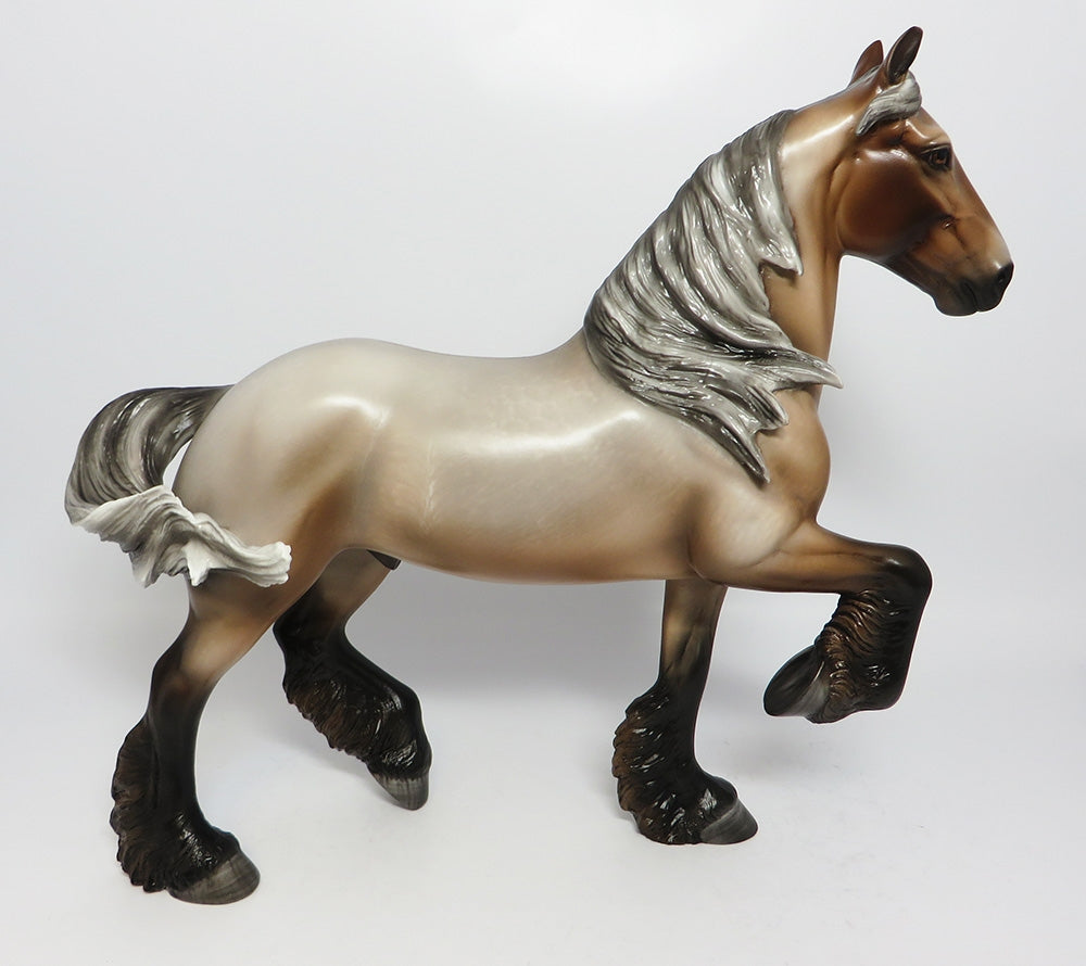 MORNINGSIDE-OOAK BAY GOING GREY TROTTING DRAFTER MODEL HORSE BY SHERYL LEISURE12-12-17