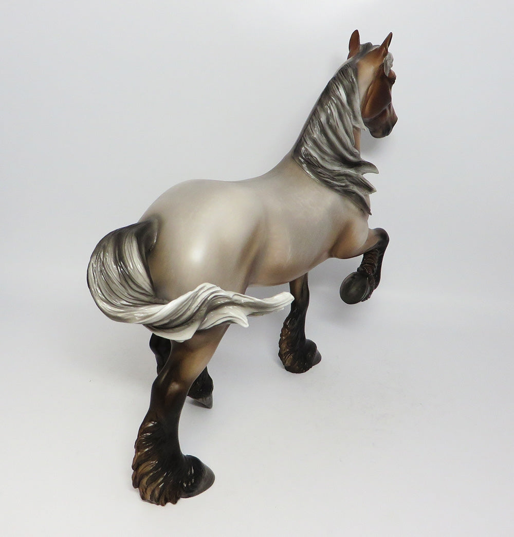 MORNINGSIDE-OOAK BAY GOING GREY TROTTING DRAFTER MODEL HORSE BY SHERYL LEISURE12-12-17