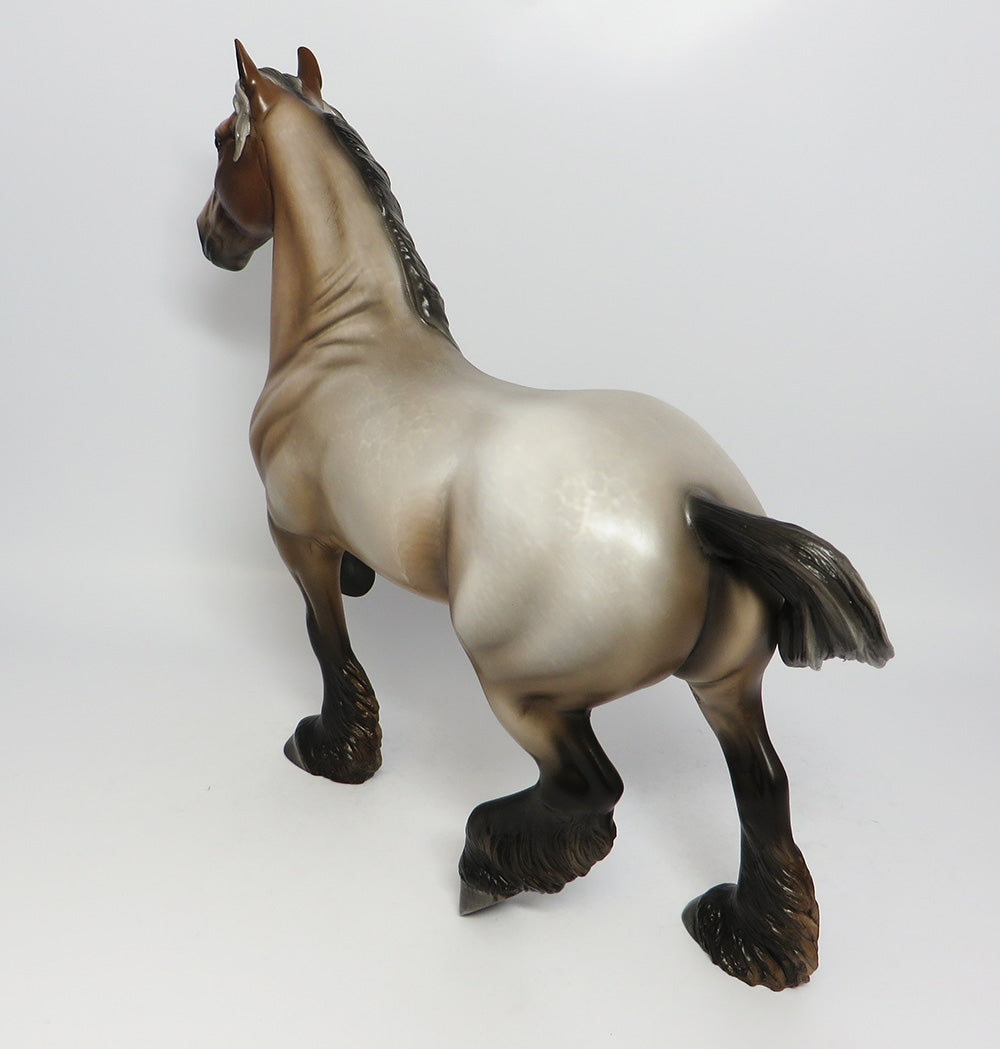 MORNINGSIDE-OOAK BAY GOING GREY TROTTING DRAFTER MODEL HORSE BY SHERYL LEISURE12-12-17